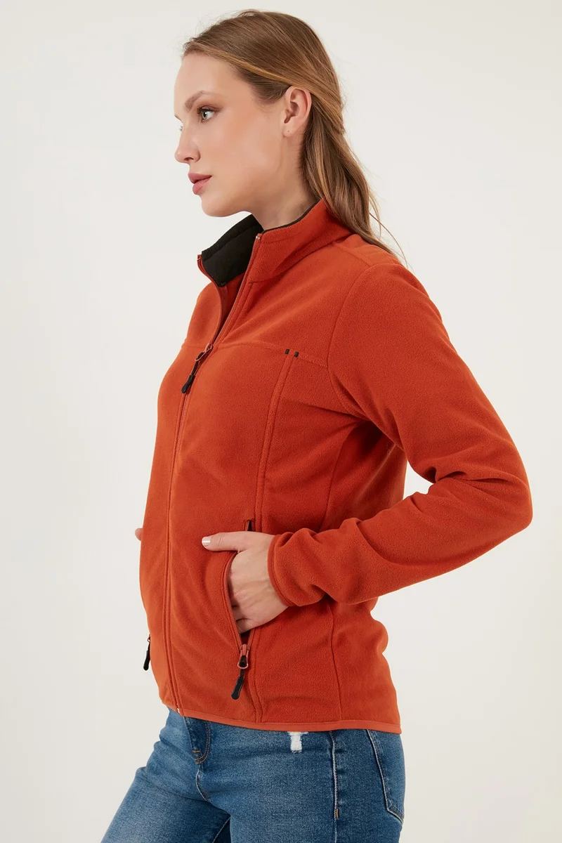 ليلا High Collar Zipper Pocket Fleece Cardigan Women's Fleece 5907002