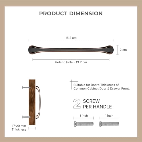 LAPO 6 Inch Cabinet Handle for Daily Usage, Works Well for Drawer Units & Wardrobe, Reliable Grip Support, Easy Fit Installation, Rust Resistant, Hole to Hole Size 13.2 cm (Black Rose Gold, Pack of 6) - Image 2