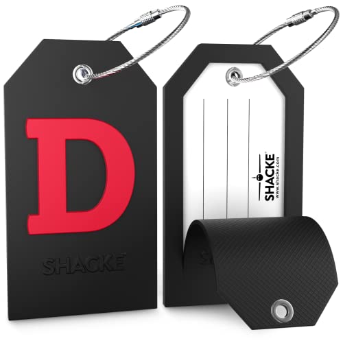 Shacke Initial Luggage Tag with Full Privacy Cover and Stainless Steel Loop - Black (Letter D) - Image 2