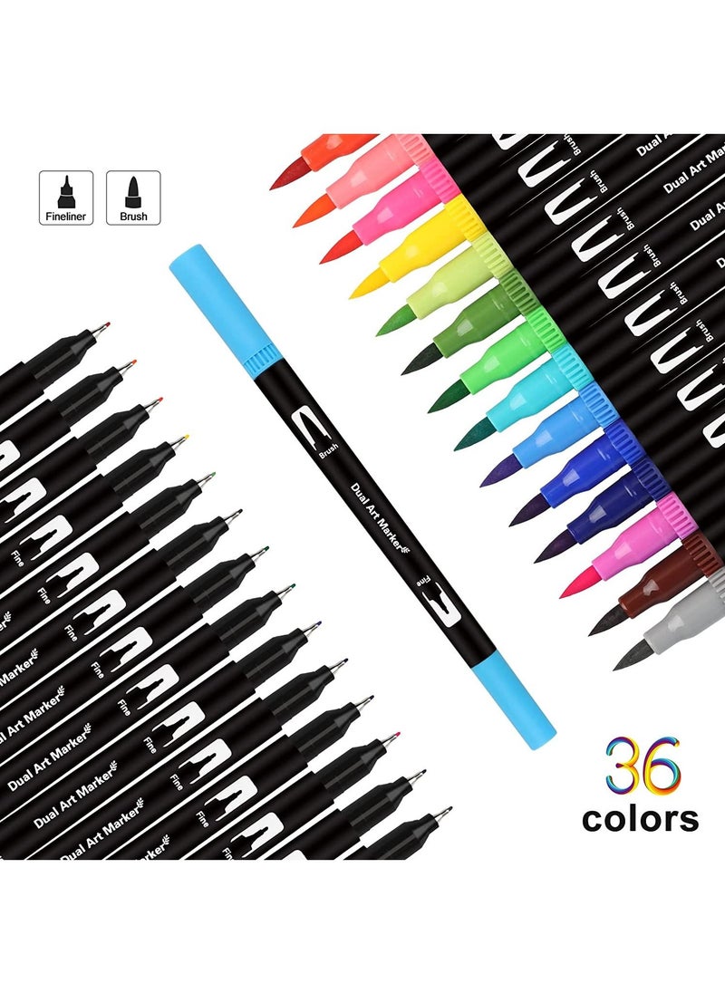Swift 36 Pcs Dual Tip Brush Markers Pens for Coloring, Fine Art Markers for Kids Adult Coloring Books Bullet Journal Note Taking Lettering Drawing Craft Supplies  - Image 2