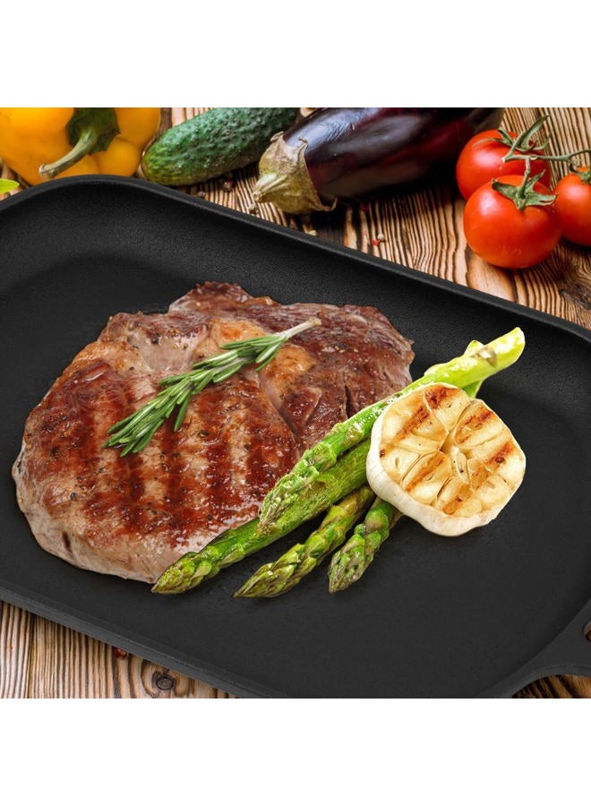 Mimiuo Cast Iron Sizzler Pan, 14 Inch Non-Stick Sizzling Fajita Skillet Rectangular Griddle Pan with Removable Handle for Pizza Oven Stove Cooking Grilling Meats Seafood - Image 5
