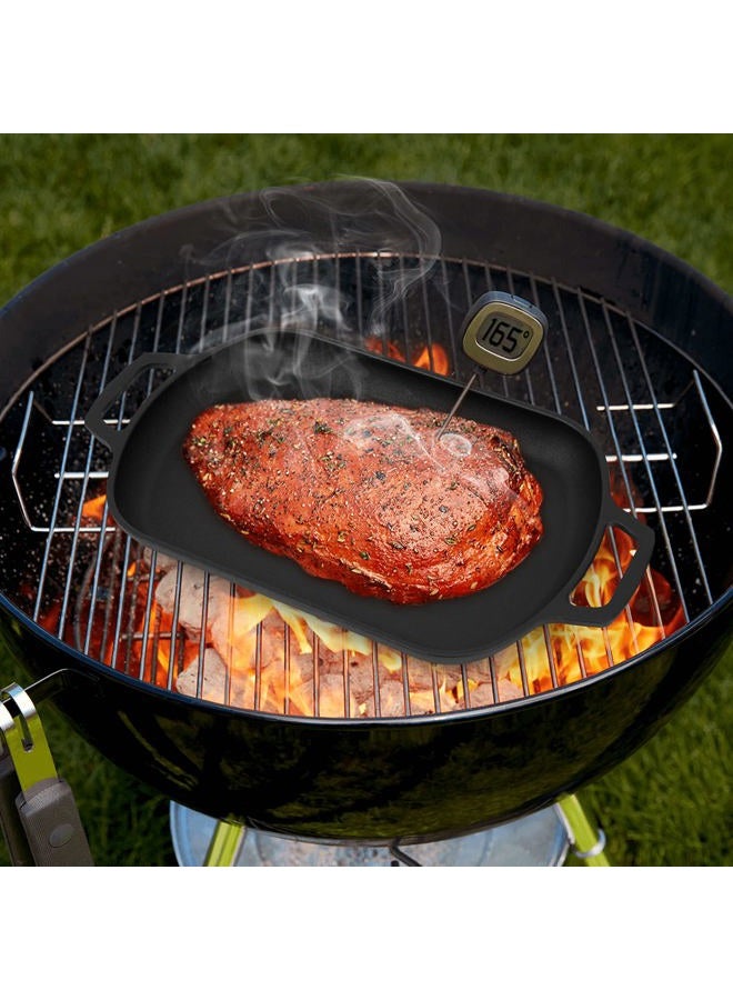 Mimiuo Cast Iron Sizzler Pan, 14 Inch Non-Stick Sizzling Fajita Skillet Rectangular Griddle Pan with Removable Handle for Pizza Oven Stove Cooking Grilling Meats Seafood - Image 4