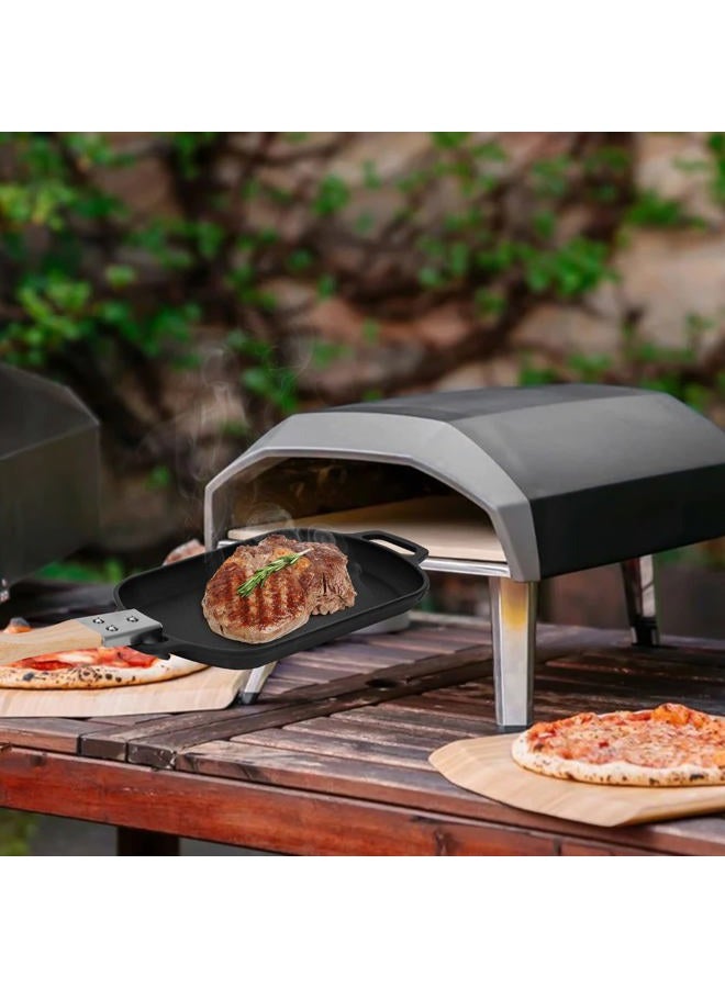 Mimiuo Cast Iron Sizzler Pan, 14 Inch Non-Stick Sizzling Fajita Skillet Rectangular Griddle Pan with Removable Handle for Pizza Oven Stove Cooking Grilling Meats Seafood - Image 2