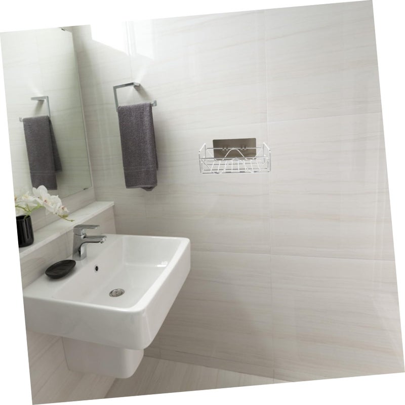 Stainless Steel Wall Mounted Shower Basket Adhesive No Drilling Bathroom Organizer - Image 3