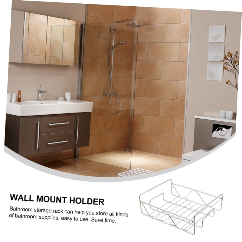 Stainless Steel Wall Mounted Shower Basket Adhesive No Drilling Bathroom Organizer - Image 5