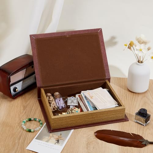 GLASSWINDS Decorative Book Box, Vintage Storage Book Box Fake Books Boxes, Books Shaped Trinket Storage Boxes Leather Embossed Faux Letter for Hidden Jewelry, Photos, Greeting Cards, Remotes - Image 4