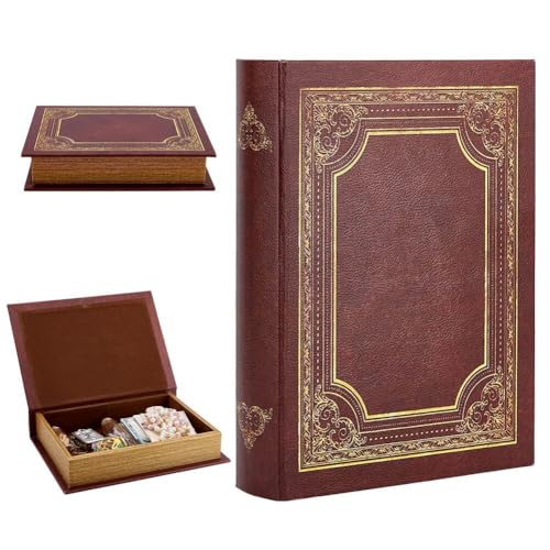 GLASSWINDS Decorative Book Box, Vintage Storage Book Box Fake Books Boxes, Books Shaped Trinket Storage Boxes Leather Embossed Faux Letter for Hidden Jewelry, Photos, Greeting Cards, Remotes - Image 1