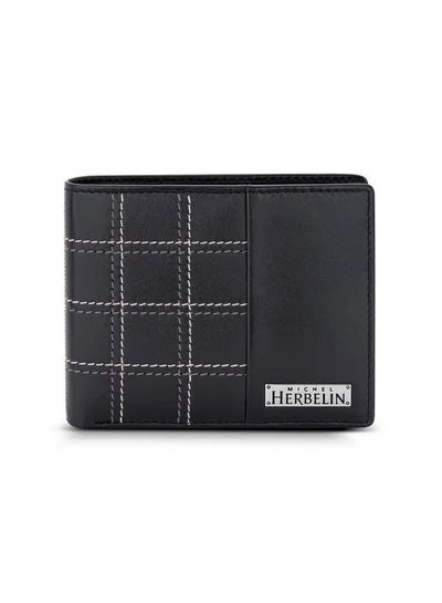 MICHEL HERBELIN Matrix Leather Bi-Fold Blue & Black Wallet for Men's