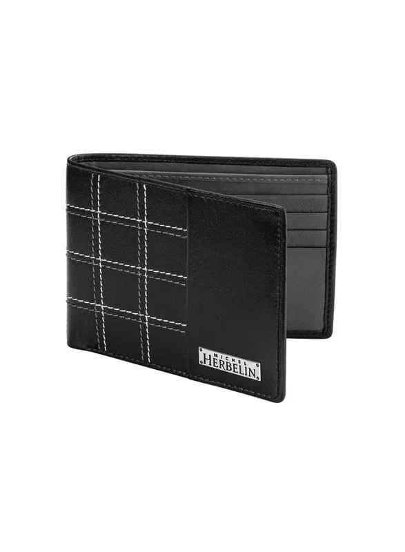 MICHEL HERBELIN Matrix Leather Bi-Fold Blue & Black Wallet for Men's