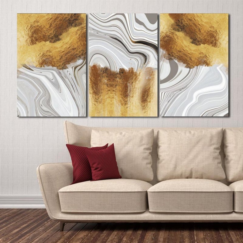 ماركتنا ثلاث لوحات قماشية فخمة بتصميم مودرن مع برواز مجوف مقاس (120×60) ثلاث قطع - Image 1