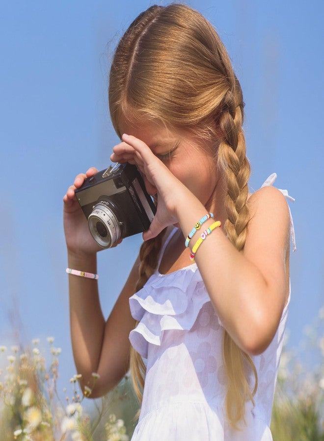 Sureio 24 Pcs Colorful Peace Sign Friendship Bracelets Heart Smile Bracelets Surfer Stretch Beaded Kids Bracelet for Girls Women Back to School Tween Girl Party Favors - Image 4