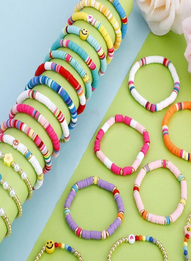 Sureio 24 Pcs Colorful Peace Sign Friendship Bracelets Heart Smile Bracelets Surfer Stretch Beaded Kids Bracelet for Girls Women Back to School Tween Girl Party Favors - Image 5