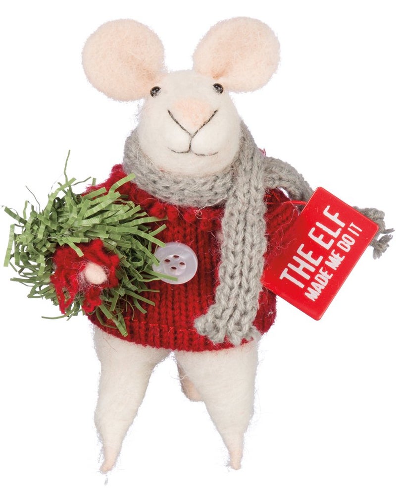Primitives by Kathy 4.50 Inches Tall Mouse with Box Sign The Elf - Home Decor Accents