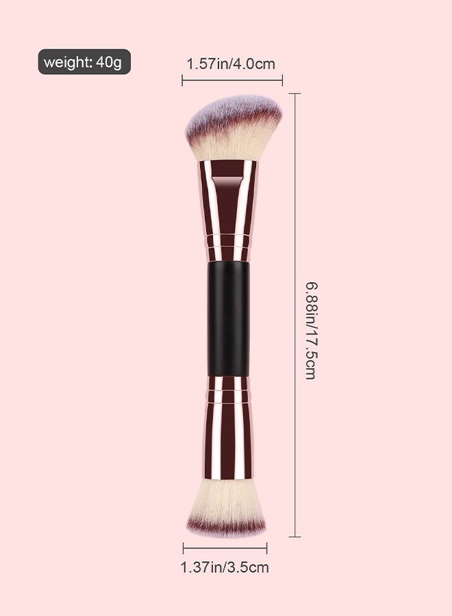 Generic Double-Ended Foundation & Concealer Makeup Brush, Angled Flat Head & Round Sponge Brush for Liquid, Cream, Powder – Black Gold  - Image 2