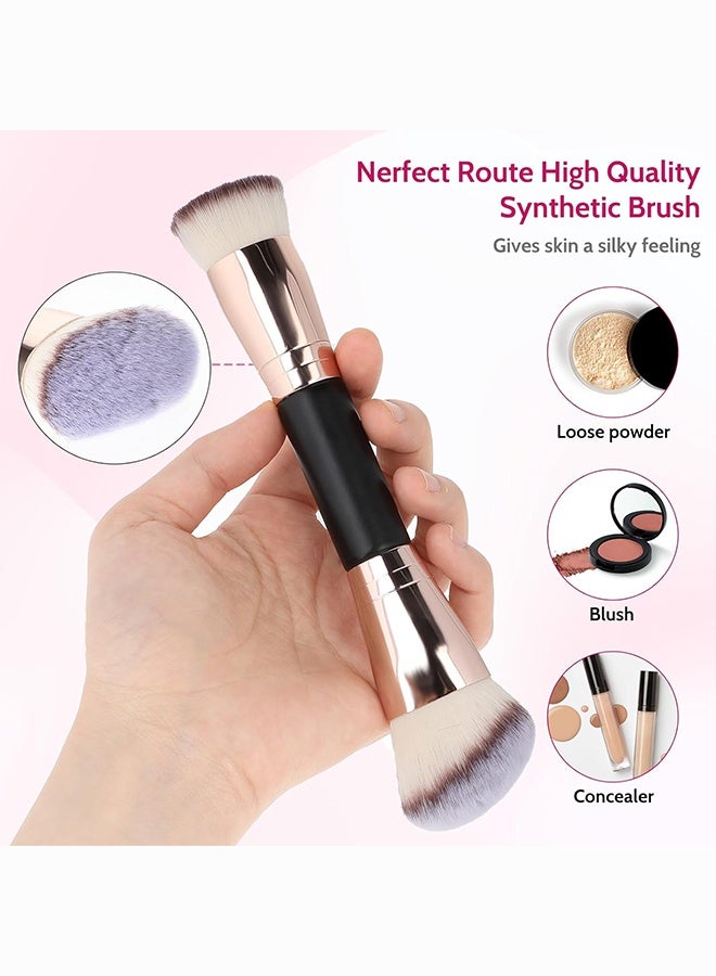 Generic Double-Ended Foundation & Concealer Makeup Brush, Angled Flat Head & Round Sponge Brush for Liquid, Cream, Powder – Black Gold  - Image 3