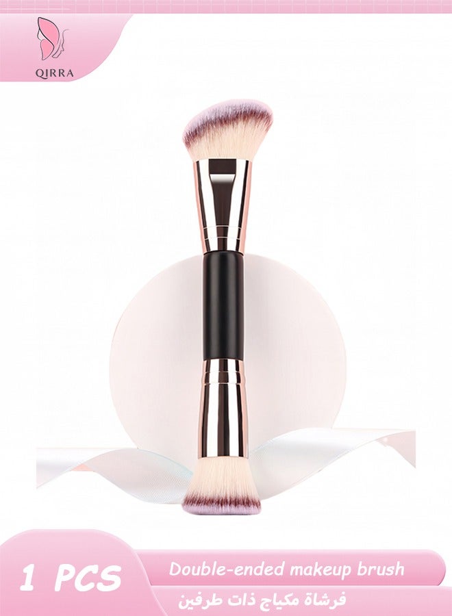 Generic Double-Ended Foundation & Concealer Makeup Brush, Angled Flat Head & Round Sponge Brush for Liquid, Cream, Powder – Black Gold  - Image 1