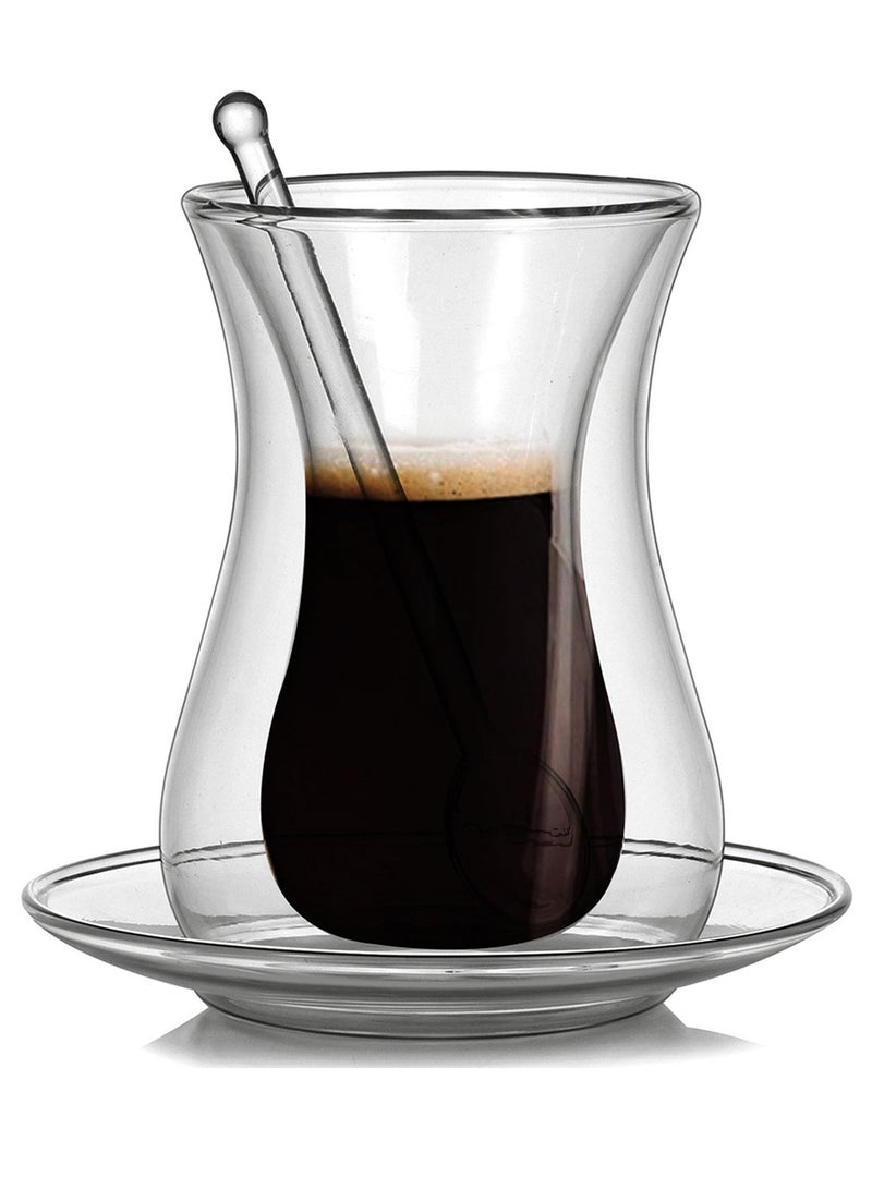 Qiccijoo Coffee Mug with Spoons and Saucer Set Double Wall Glass Coffee Cup 150ml/5 Oz Clear Glass Tea Cups Glass Cup for Hot Beverages, Cappuccino, Latte, Espresso Coffee, Juice - Image 1