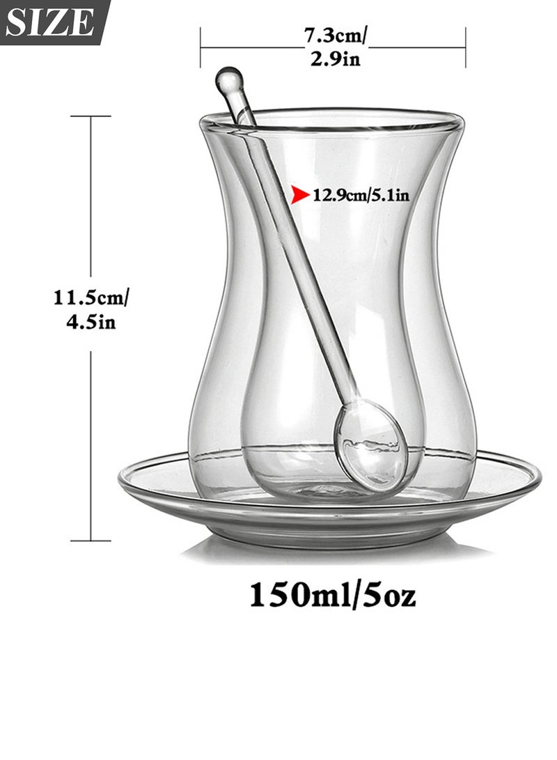 Qiccijoo Coffee Mug with Spoons and Saucer Set Double Wall Glass Coffee Cup 150ml/5 Oz Clear Glass Tea Cups Glass Cup for Hot Beverages, Cappuccino, Latte, Espresso Coffee, Juice - Image 3