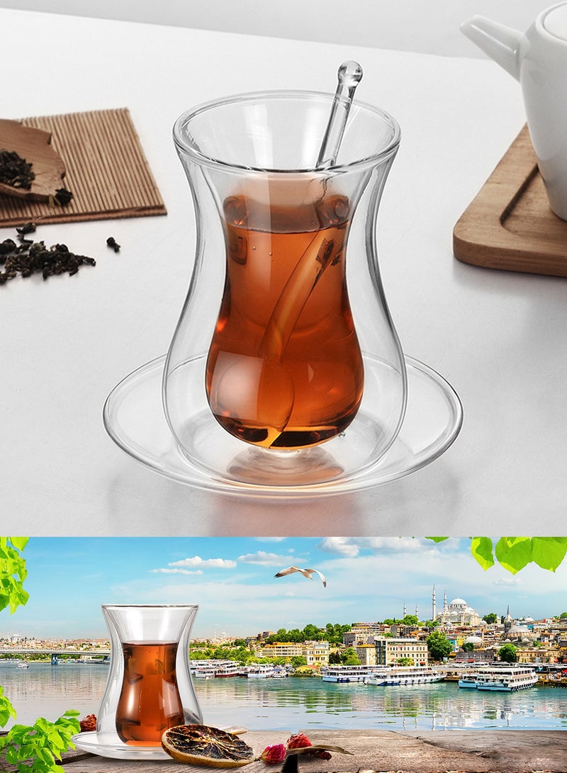 Qiccijoo Coffee Mug with Spoons and Saucer Set Double Wall Glass Coffee Cup 150ml/5 Oz Clear Glass Tea Cups Glass Cup for Hot Beverages, Cappuccino, Latte, Espresso Coffee, Juice - Image 2