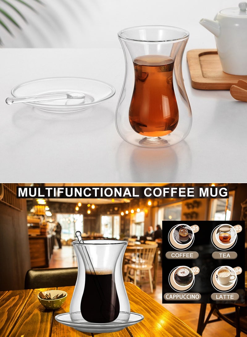 Qiccijoo Coffee Mug with Spoons and Saucer Set Double Wall Glass Coffee Cup 150ml/5 Oz Clear Glass Tea Cups Glass Cup for Hot Beverages, Cappuccino, Latte, Espresso Coffee, Juice - Image 5