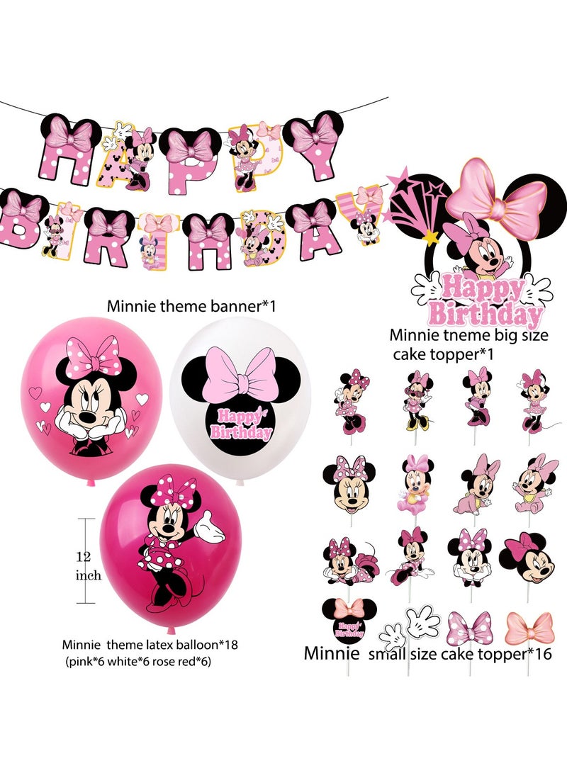 37-PCS Minnie theme set birthday party supplies including Minnie background cloth (size 150cmx100cm) - Image 4