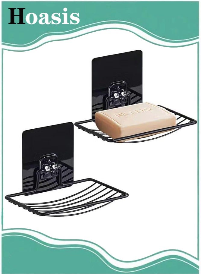 Hoasis 2 Pcs Black Soap Holder， Adhesive Soap Dish for Shower Soap Tray ，Strong Rustproof Stainless Steel Soap， Rack Wall Mounted Soap，Dish Basket ，Vacuum Suction Cup Bar Sponge Holder for Bathroom - Image 1