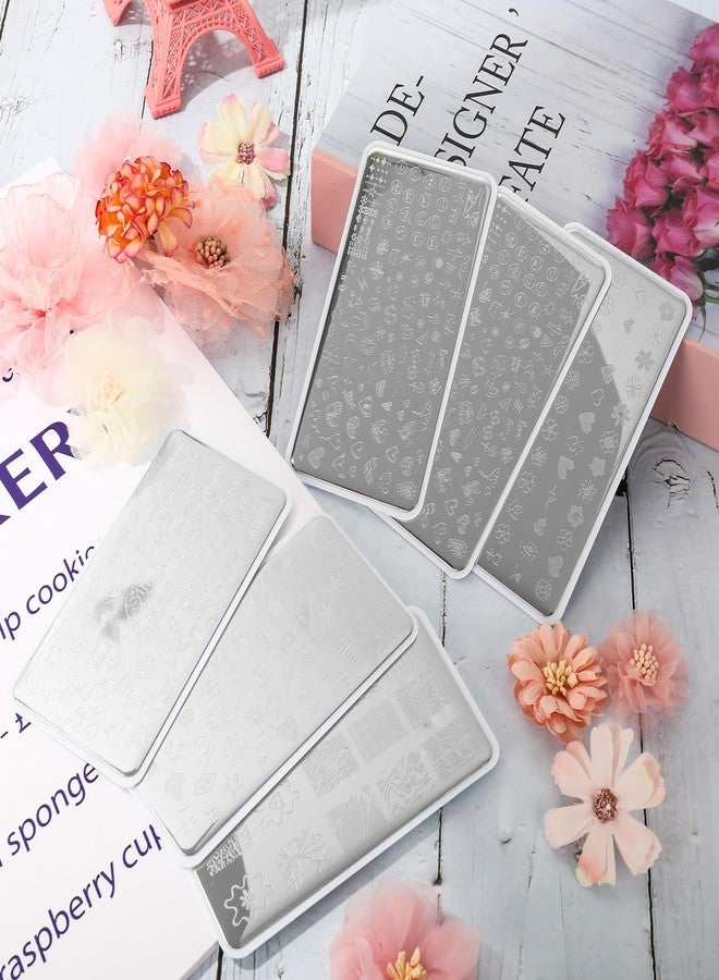 Whaline 6Pcs Preppy Nail Plates Stamping Set Heart Flower Butterfly Star Smiling Stamp Templates Groovy Nail Art Plates for DIY Print Manicure Salon Design Gift - Image 5