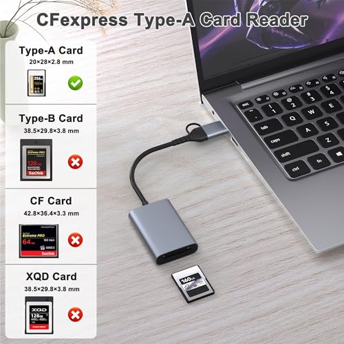 Lecnvuo CFexpress Type A Card Reader, USB-C/USB-A 2-in-1 to CF Express Type A Adapter Memory Card Reader with USB 3.2 (Gen 2) 10Gbps, Compatible with Windows/Mac/Linux/Android - Image 2