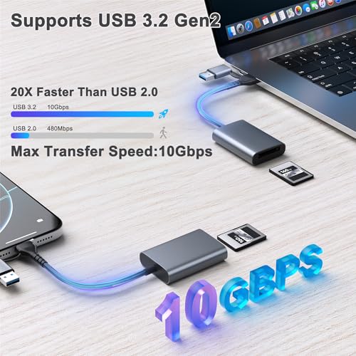 Lecnvuo CFexpress Type A Card Reader, USB-C/USB-A 2-in-1 to CF Express Type A Adapter Memory Card Reader with USB 3.2 (Gen 2) 10Gbps, Compatible with Windows/Mac/Linux/Android - Image 3