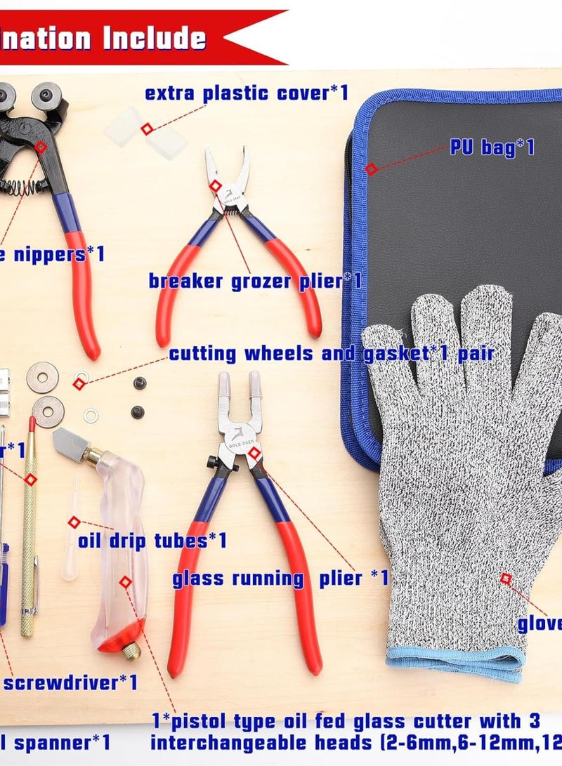 GGOOT Glass Mosaic Cutter Kits Heavy Duty Mosaic Wheeled Glass Nippers Wheeled Glass Tile Nipper Running Plier Breaking Grozer Plier Mosaic Tile Cutter Mosaic Tools for Craft Glass Cutting - Image 3