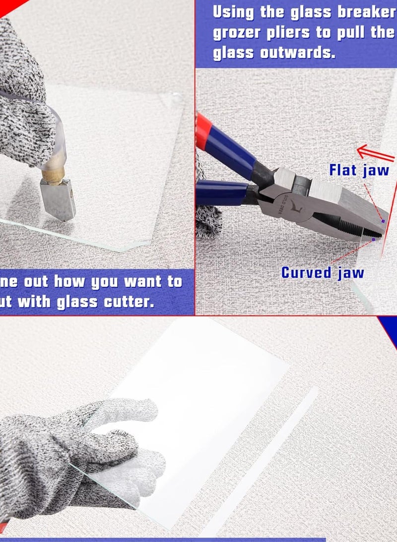 GGOOT Glass Mosaic Cutter Kits Heavy Duty Mosaic Wheeled Glass Nippers Wheeled Glass Tile Nipper Running Plier Breaking Grozer Plier Mosaic Tile Cutter Mosaic Tools for Craft Glass Cutting - Image 5