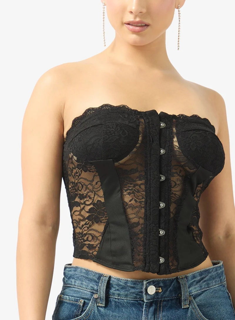 Ginger Lace Detail Corset with Hook Closure