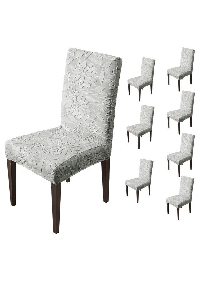 HOUSE OF QUIRK House of Quirk Stretchy Universal Camellia Jacquard Waterproof Chair Cover Removable & Washable Short Dining Chair Cover Protector Seat Slipcover (Dark Grey,Pack of 8)  - Image 1