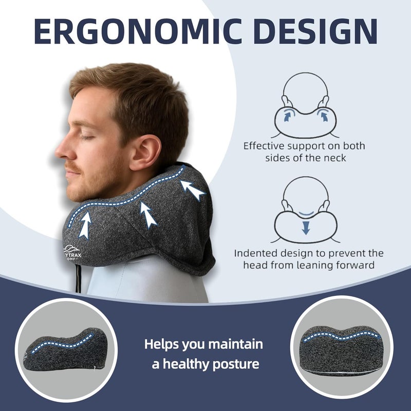 SKYTRAX COMF Travel Pillow with Extra Large Hood for Airplane Long Flights Privacy and Comfort Memory Foam with Skin-Friendly Cover for Road Trip Head&Neck Support for Plane Office Cars Sleeping & Rest (Grey) - Image 3