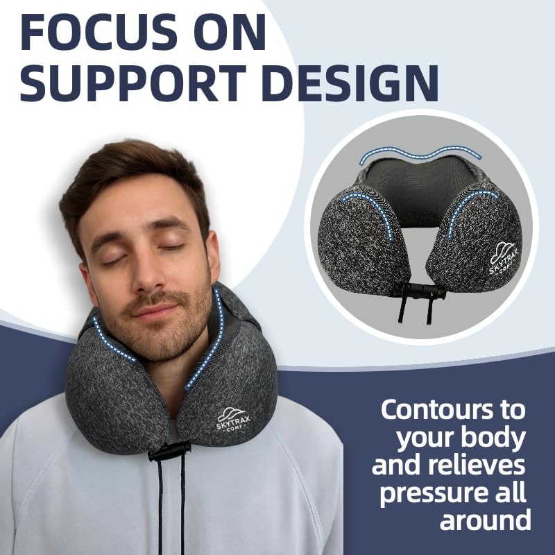 SKYTRAX COMF Travel Pillow with Extra Large Hood for Airplane Long Flights Privacy and Comfort Memory Foam with Skin-Friendly Cover for Road Trip Head&Neck Support for Plane Office Cars Sleeping & Rest (Grey) - Image 5