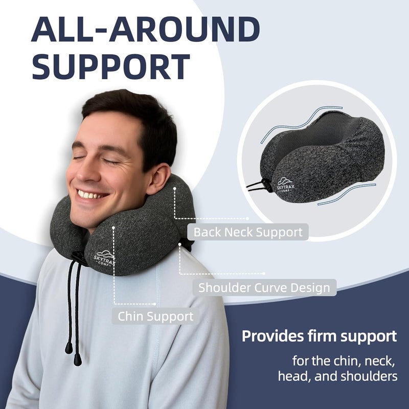 SKYTRAX COMF Travel Pillow with Extra Large Hood for Airplane Long Flights Privacy and Comfort Memory Foam with Skin-Friendly Cover for Road Trip Head&Neck Support for Plane Office Cars Sleeping & Rest (Grey) - Image 4