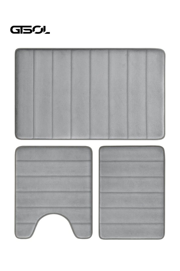 GTSOL 3-Piece Bathroom Rug Set – Ultra-Soft Memory Foam Bath Mats with Non-Slip Backing – Super Absorbent, Machine Washable, Quick Dry – Toilet Pedestal Mat Set – Grey – Ideal for Bathroom, Guest Suite & Vanity - Image 1
