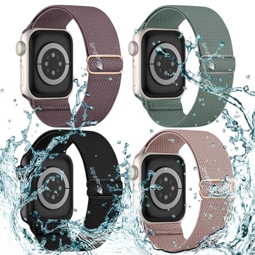 CCnutri Stretchy Solo Loop Compatible with Apple Watch Bands 38mm 40mm 41mm 42mm 44mm 45mm 46mm 49mm, Splash-Proof Nylon Sport Strap Women Men for iWatch Series 11 10 9 8 7 6 5 4 3 SE/Ultra 3 2, 4 Pack - Image 1