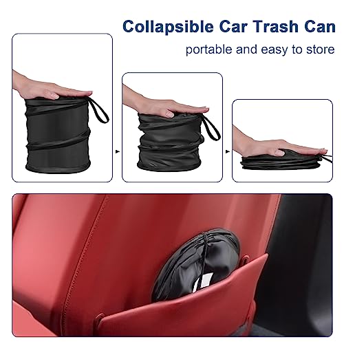 Kincown Car Trash Can, 2 Packs Mini Collapsible Pop-up Car Garbage Can, Waterproof Hanging Car Trash Bag with Velcro, Car Trash Bin, Black - Image 2
