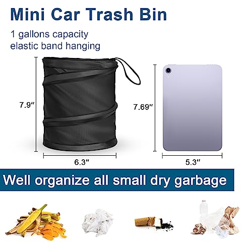 Kincown Car Trash Can, 2 Packs Mini Collapsible Pop-up Car Garbage Can, Waterproof Hanging Car Trash Bag with Velcro, Car Trash Bin, Black - Image 5