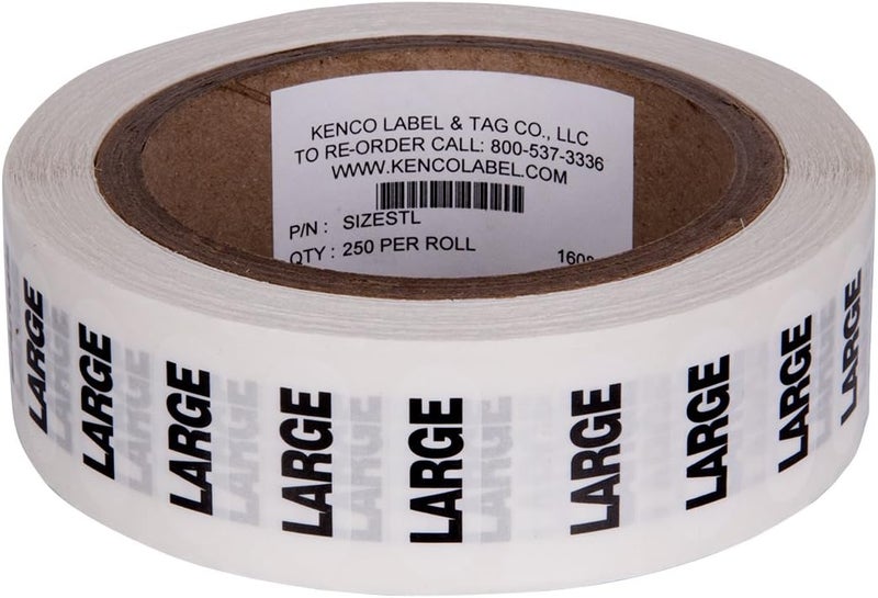 KENCO Clothing Size Strip Labels - 1.25" X 5" - 250 Strips Per Roll - Clear with Black and White Ink by (Large) - Image 1