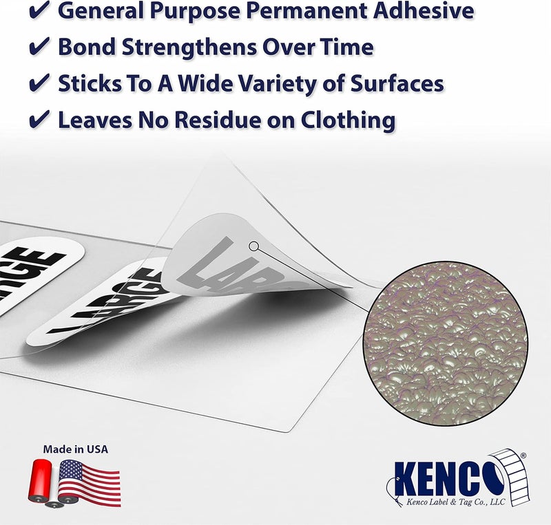 KENCO Clothing Size Strip Labels - 1.25" X 5" - 250 Strips Per Roll - Clear with Black and White Ink by (Large) - Image 3