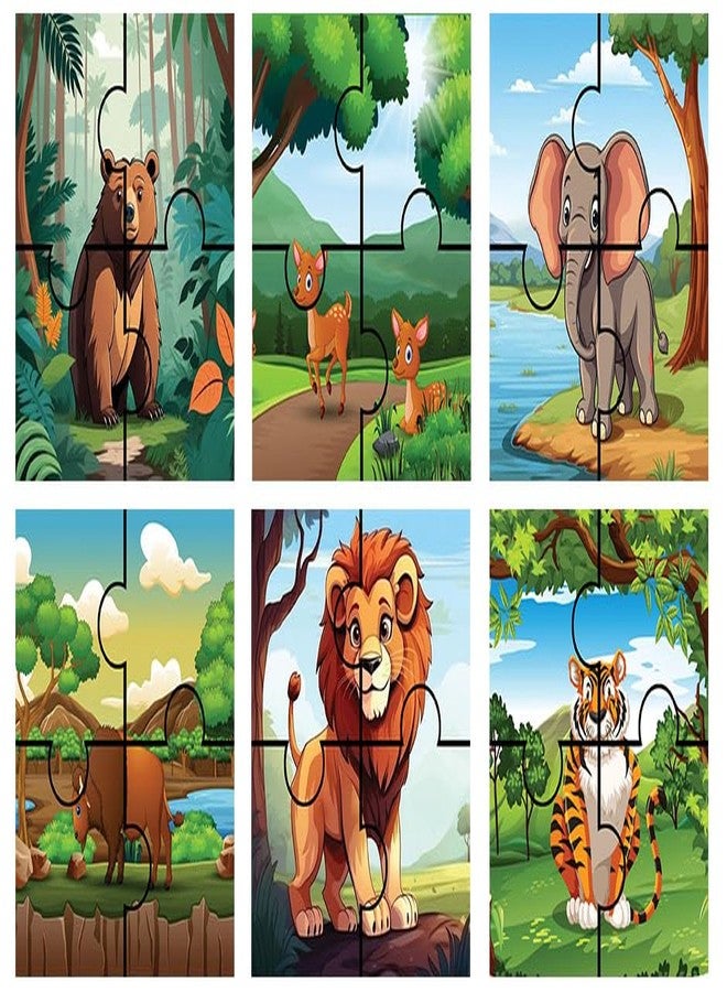 Homecute Wooden Jigsaw Puzzle Game for Children & Kids, Wooden Puzzle for Kid's, Birthday Return Gifts for Kids, Learning & Education Toy 3-4 Years Kid’s- 4 Pieces Pack of 6 (Animal with Nature) - Image 1