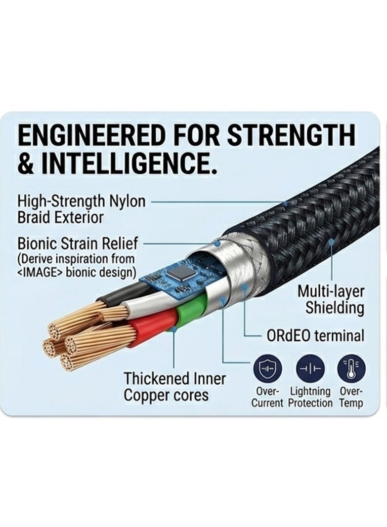 ORdEO 4-in-1 Multi-Functional Fast Charging & Data Cable, 1000mm (1m), High Strength Nylon Braided, 480Mbps Data Transfer, Bionic Terminal Design, Universal Compatibility for iPhone, Type-C, Micro USB, Length - Image 4
