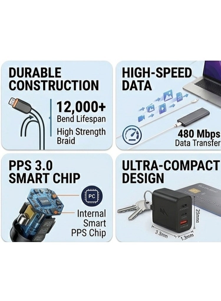 ORdEO 4-in-1 Multi-Functional Fast Charging & Data Cable, 1000mm (1m), High Strength Nylon Braided, 480Mbps Data Transfer, Bionic Terminal Design, Universal Compatibility for iPhone, Type-C, Micro USB, Length - Image 5
