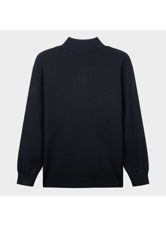 Tries Men's Colorblock Stand Collar Autumn Winter Warm Wool Blend Soft Knit Sweater Zip-up Jacket Versatile