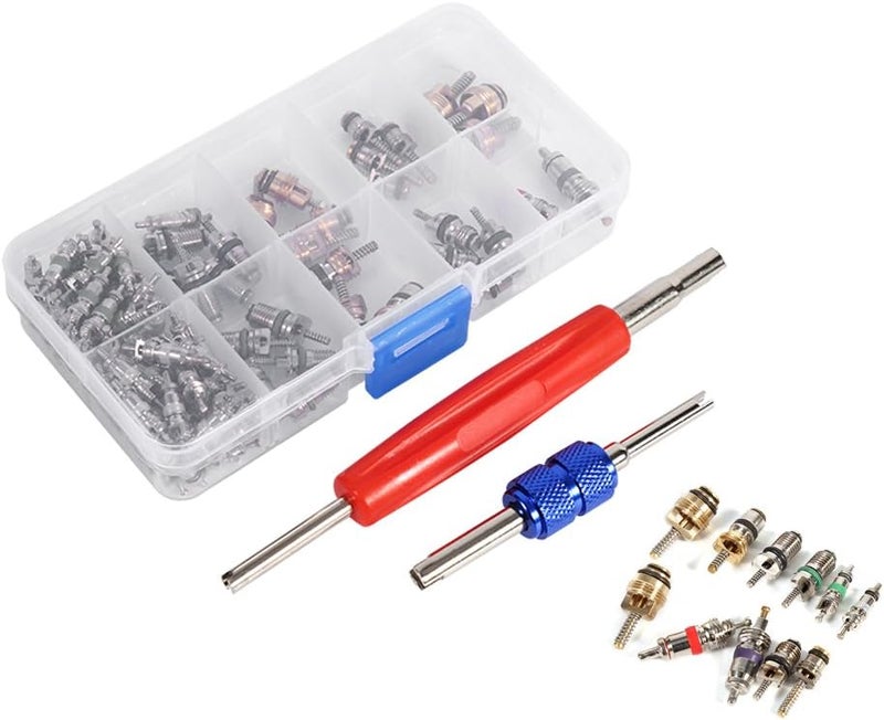 comfrt Valve Core Remover Tool with 100Pcs Car Truck Replacement Tire Tyre Valve Stem Cores Wheels and Accessories Supplies R134A Schrader Valve Kit - Image 1