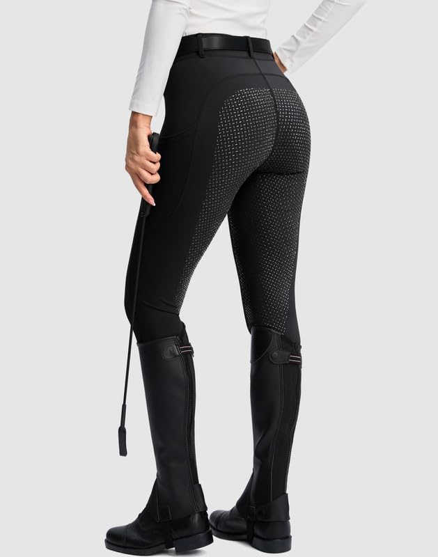 SANTINY Women's Horse Riding Pants Zipper Pockets Silicone Full-Seat Breeches Equestrian Schooling Tights for Women (Black_L) - Image 2