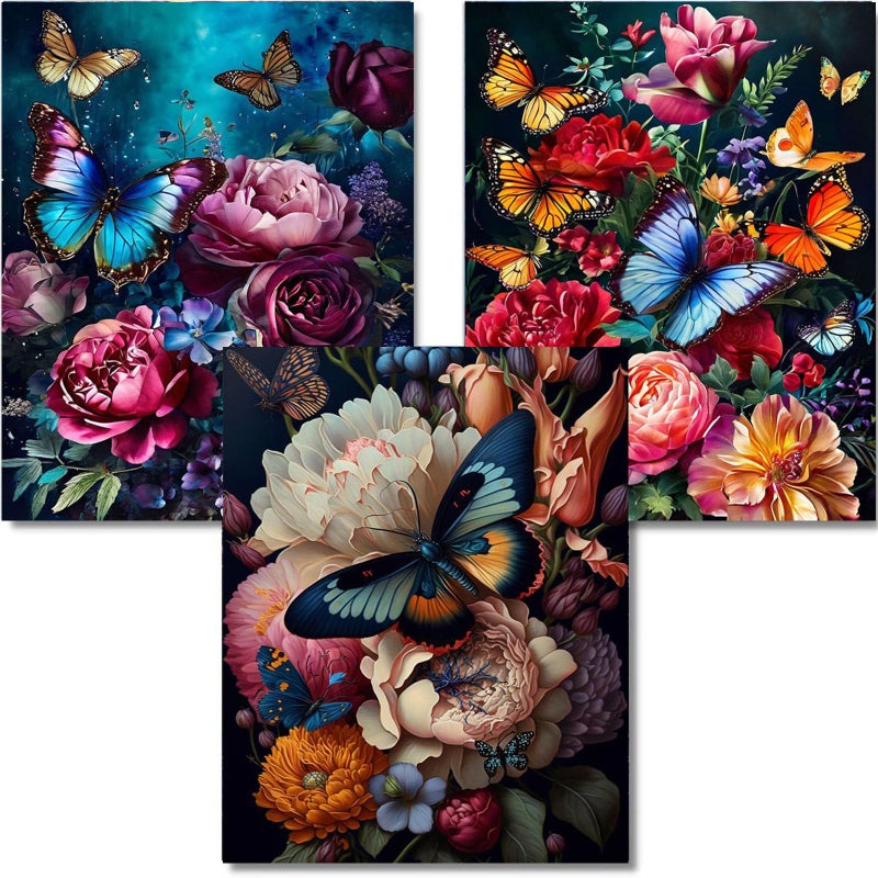 OFRKE Diamond Painting Kits for Adults,3 Pack Flower Butterfly Diamond Art for Beginners, Diamond Round 5D Full Drill Paint with Diamonds Pictures Gem Art Painting Kits DIY Crafts Kits 12x16inch - Image 1