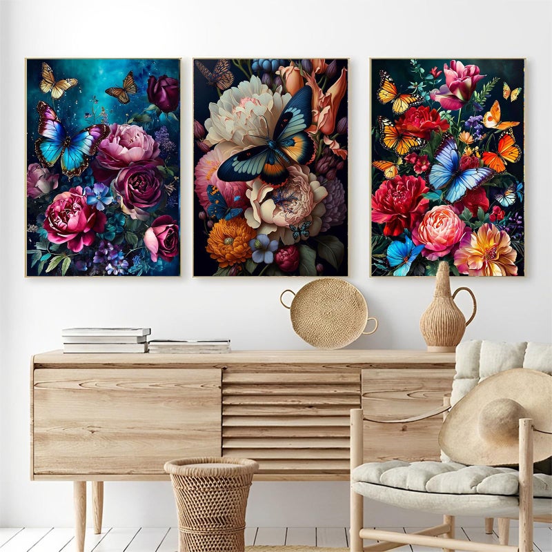 OFRKE Diamond Painting Kits for Adults,3 Pack Flower Butterfly Diamond Art for Beginners, Diamond Round 5D Full Drill Paint with Diamonds Pictures Gem Art Painting Kits DIY Crafts Kits 12x16inch - Image 2